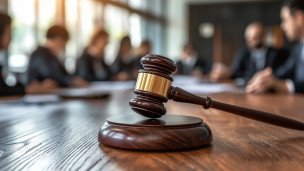 Судейский молоток с подставкой на столе