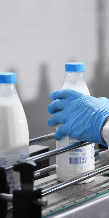 Упаковка молочной продукции сотрудником 