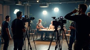 Члены съемочной группы за работой на площадке