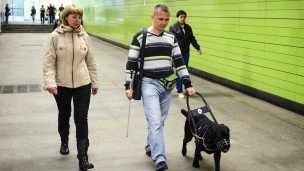 мужчина с собакой-проводником