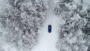 Автомобиль в заснеженном лесу