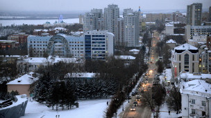 Вид на заснеженный город