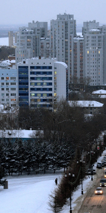 Вид на заснеженный город