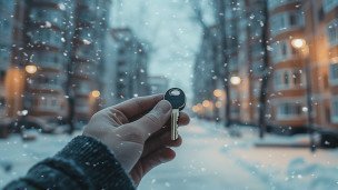  Ключ от квартиры на фоне жилых домов