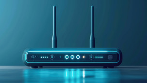 Беспроводной Wi-Fi роутер с яркими синими индикаторами