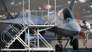 Истребитель Су-57 на выставке в рамках Международного военно-технического форума