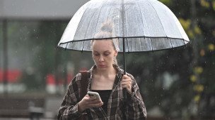 Девушка под зонтом во время дождя